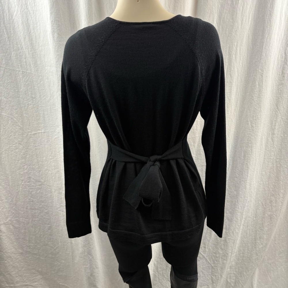 Sandra Angelozzi Black Crew Neck Sweater with Attached Wide Sash M - Picture 3 of 11